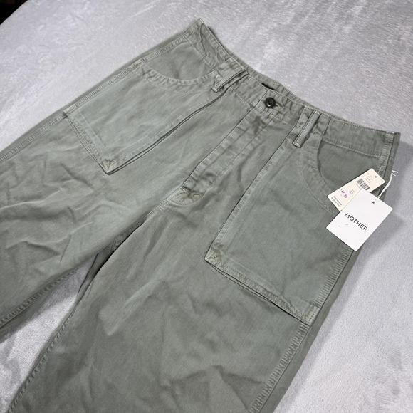 Mother Pants Women 33 Army Green High Curbside Utility Sneak Button Fly NEW $240